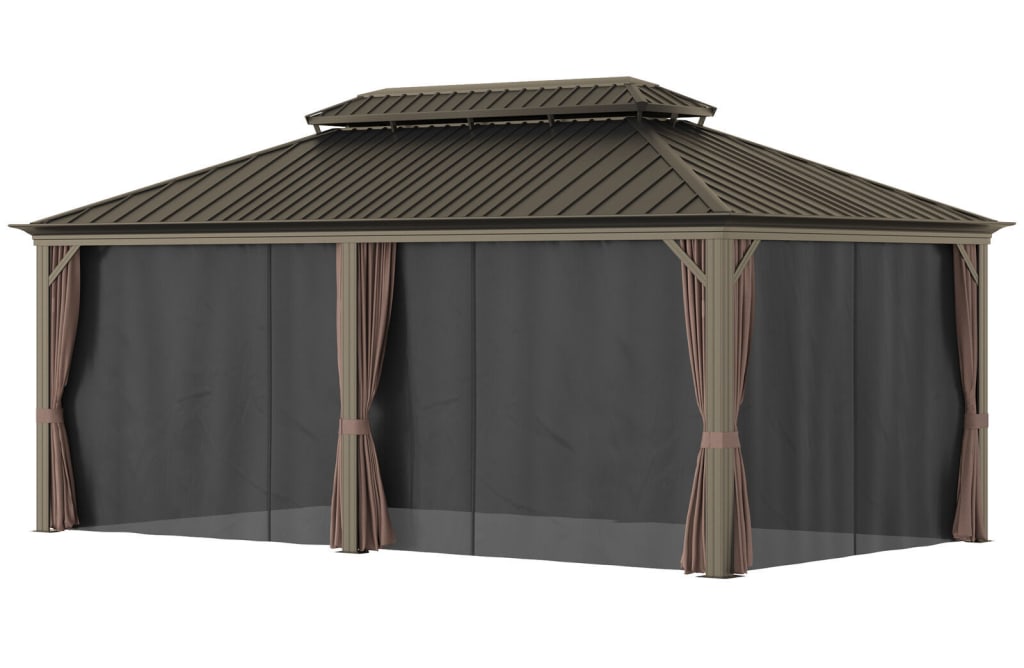 Outsunny 20x12-Foot Hardtop Gazebo w/ Netting & Curtains for $2,725 ...