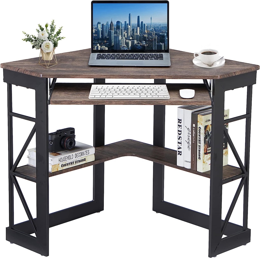 VECELO Computer Desk 47 L Shaped Heavy Duty Home Office Table