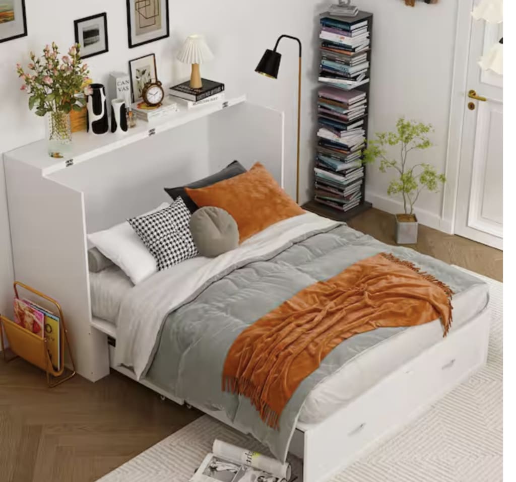 Full Murphy Bed w/ Chest of Drawers & USB Charging Station