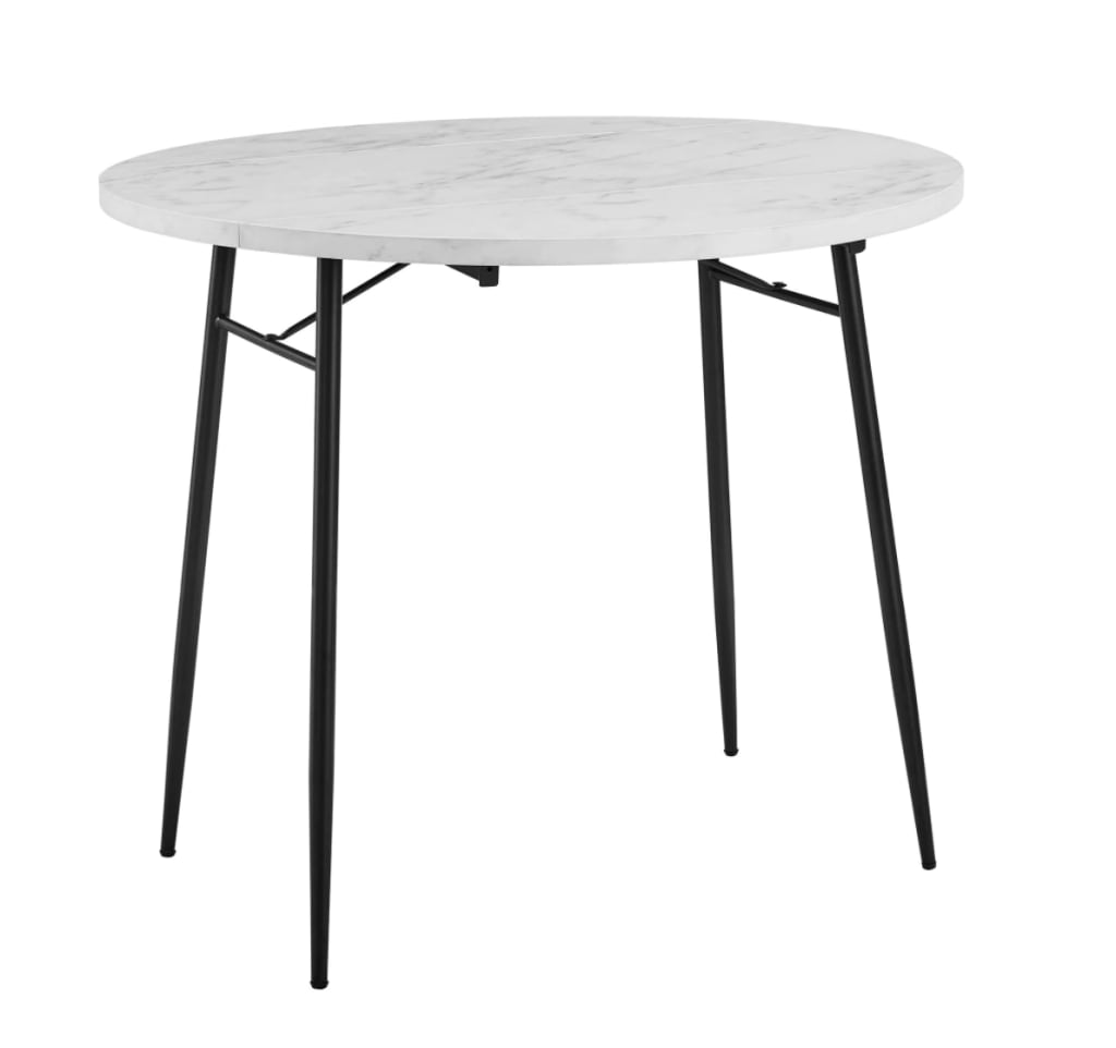 Welwick Designs 36" White Faux Marble Drop Leaf Dining Table for 160 HD8478