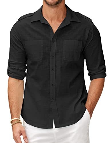Coofandy Men's Linen Button Down Shirt for $9