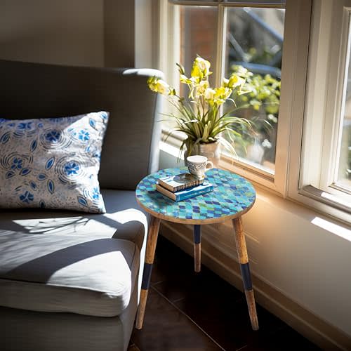 Cotton Craft Solid Wood Mosaic End Table Blue Mosaic Accent Table