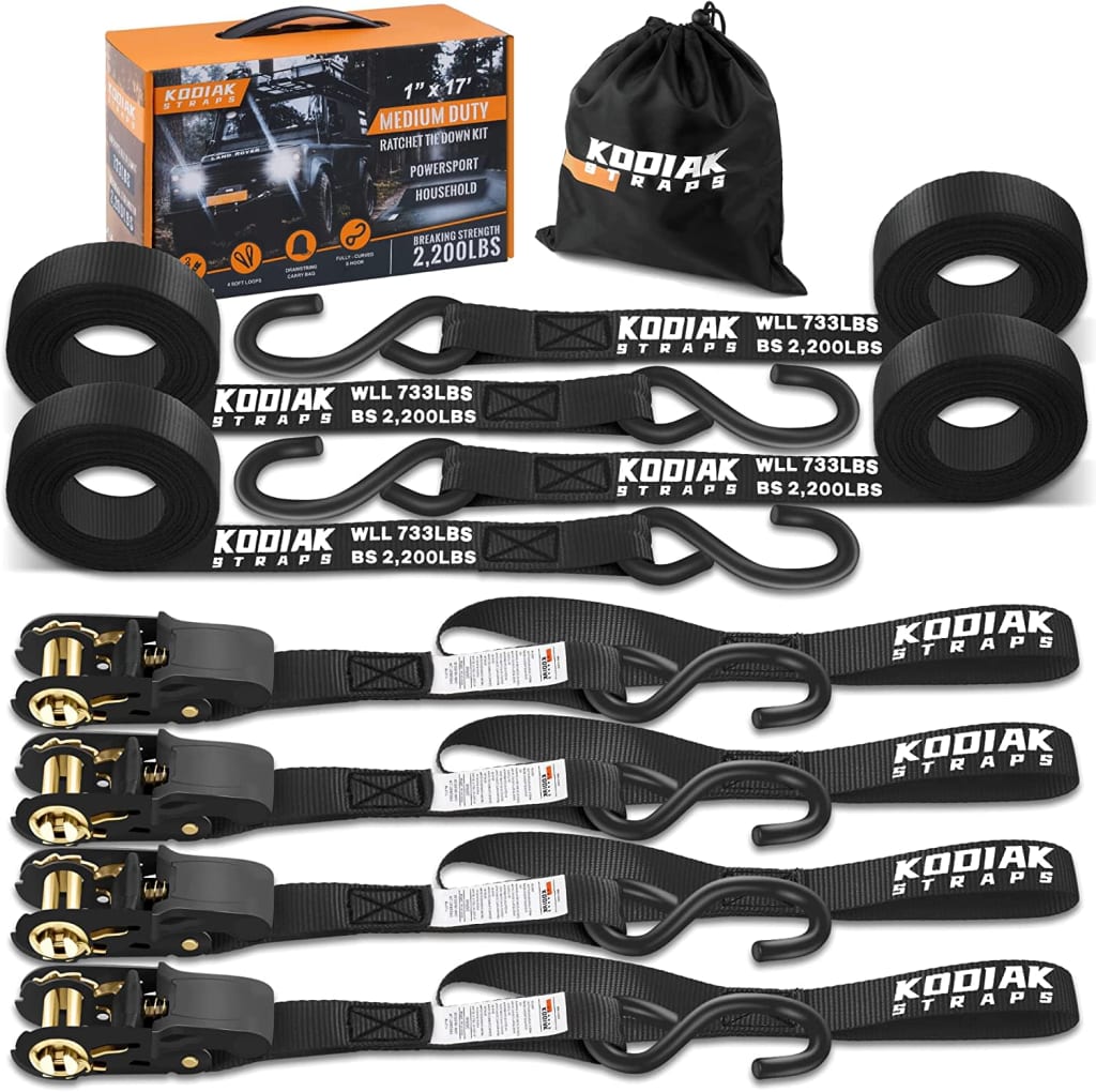 Kodiak Straps Heavy Duty Tie Down Strap Set for $26 - KS25-BLK4P