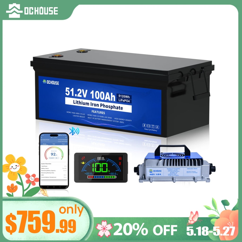 DC House 48V 100AH LiFePO4 Lithium Golf Cart Battery w/ Charger for $760 + free shipping