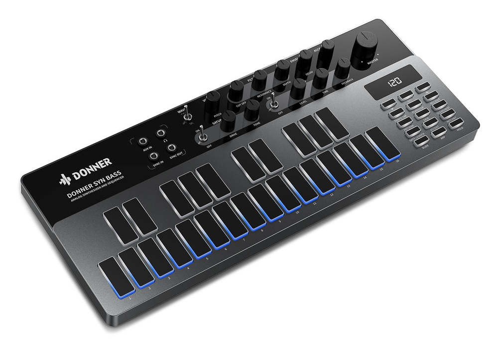 Donner B1 Bass Synth & Sequencer - 128 Patterns, MIDI IN/OUT, Saturation & Delay Effects - Foto 2