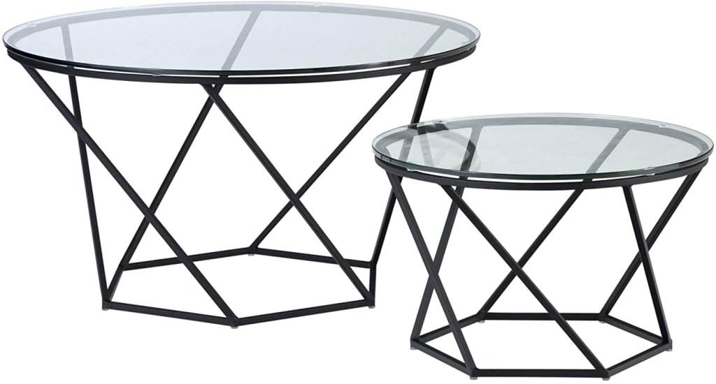 Walker Edison Modern Round Nesting Coffee Table for $252 - AZF28CLRGGBL