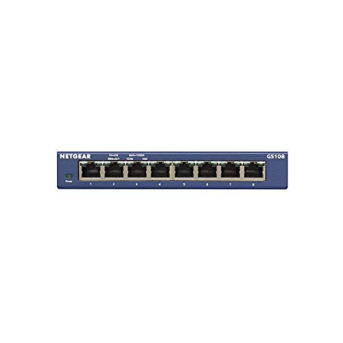 NETGEAR GS108 8Port Gigabit Network Switch, Hub, Splitter, Desktop, and