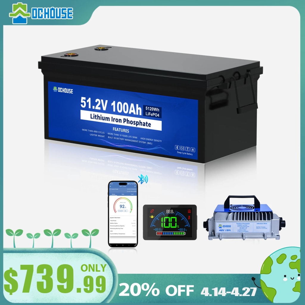 DC House 48V 100AH LiFePO4 Lithium Golf Cart Battery w/ Charger for $740 + free shipping