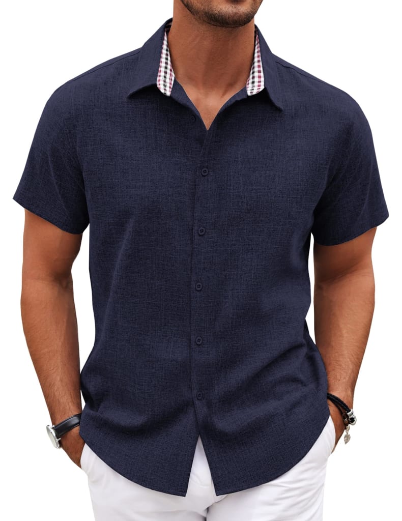 Men's Linen Short Sleeve Summer Shirt for $12