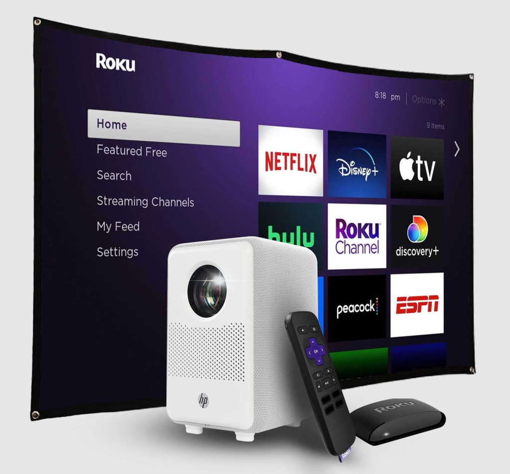 HP Projector w/ Roku Express Streaming Player & 84" Mobile Projection