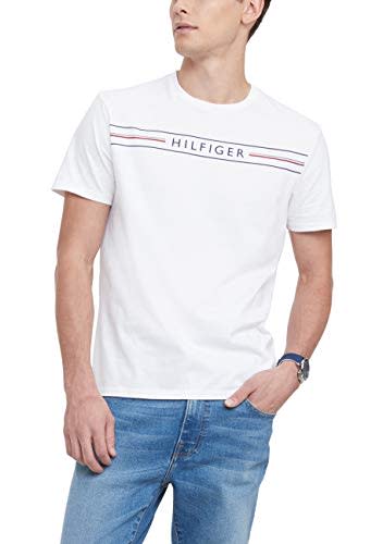 Shirt, Sleeve Tommy - Men\'s Graphic T for Hilfiger $25 X-Large 78J2443-540 White Short Bright,