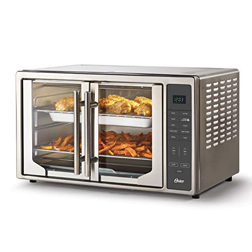 Oster Air Fryer Oven, 10-in-1 Countertop Toaster Oven, XL Fits 2 16  Pizzas, Stainless Steel French Doors