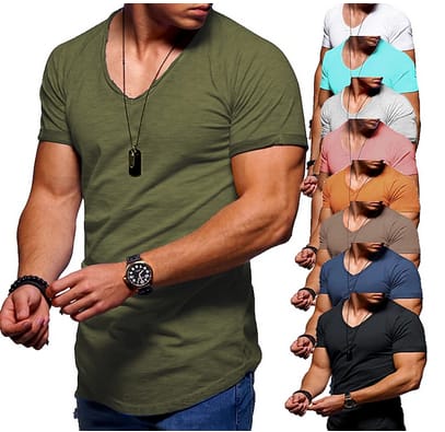 Men's V-Neck Basic Casual Shirts: 2 for $11