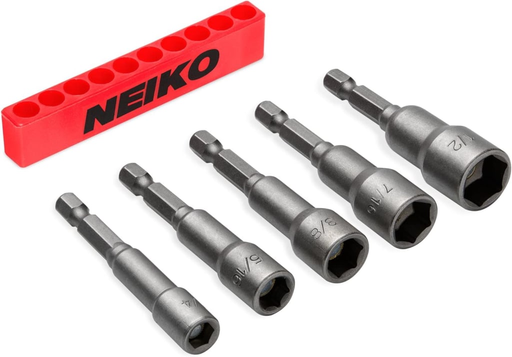 Neiko 5Piece SAE 1/4" Hex Shank Power Nut Driver Set for 9