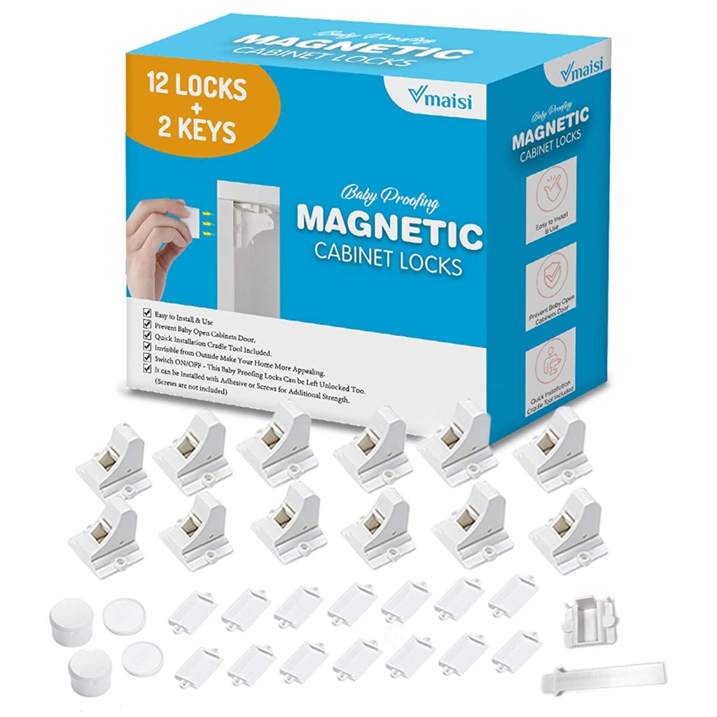 Vmaisi Adhesive Magnetic Cabinet Lock 12-Pack for $16 - Lock12+2