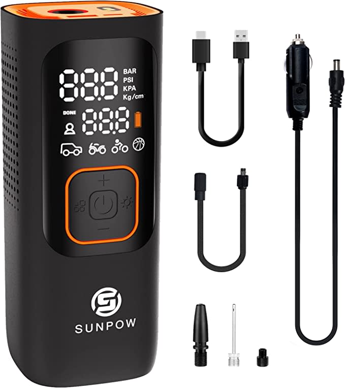 Tire Inflator, Sunpow 160PSI Portable Air Compressor, Cordless and