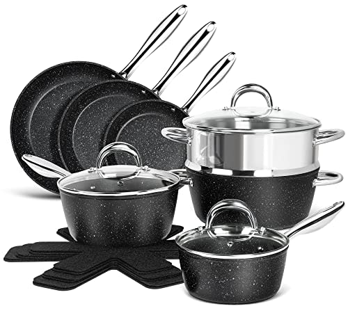 6 Pcs Pots and Pans Sets, Nonstick Cookware Set, Induction Pan Set,  Chemical-Free Kitchen Sets, Stone-Derived Coating, Saucepan, Stock Pot,  Frying