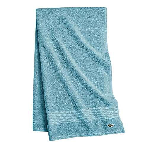 Lacoste Gray With White Stripes Terry Bath Towel With Alligator Logo 30 X  48 Masculine Bath Towel, Lacoste Bath Towel, Gray Stripe Towel 