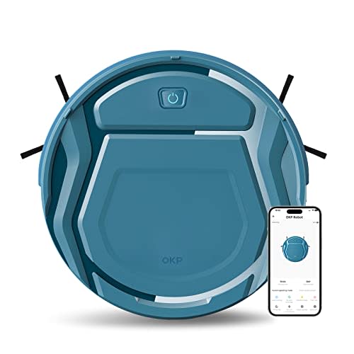 OKP Robot Vacuum Cleaner, 2500pa Strong Suction, Work with Alexa/APP,  120Mins Runtime, Quiet and Small Robotic Vacuum for Pet Hair, Low Pile  Carpet
