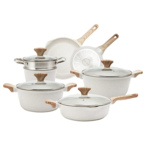Country Kitchen 13 Piece Pots and Pans Set - Safe Nonstick Cookware Set  Detachable Handle