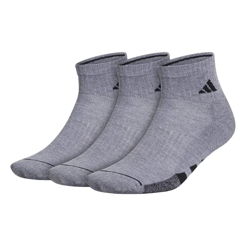 adidas Men's Cushioned Quarter Socks (3Pair), Grey/Black, Large for
