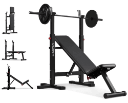 Mikolo 660-lbs. Foldable Adjustable Weight Bench w/ Squat Rack