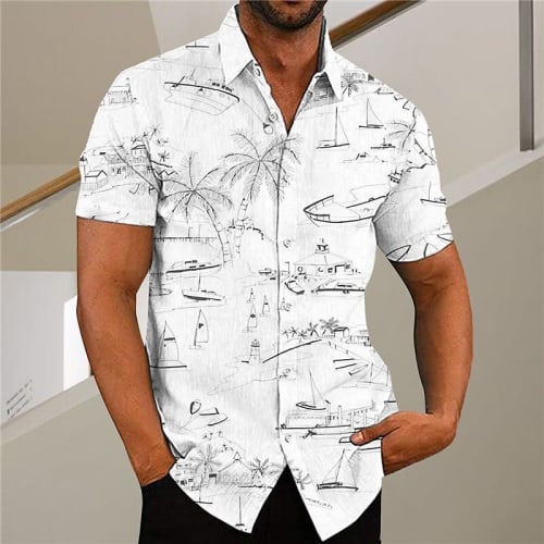 Men's Coconut Tree Grahic Buttondown Shirt for $7 + $5 s&h