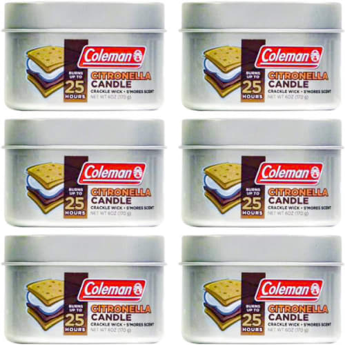 Coleman S'mores Outdoor Crackle Wick Citronella Candle 6-Pack for $15 + free shipping