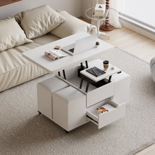 Modern White Lift Top Coffee Tablewith Storage Ottoman for $299 + free shipping