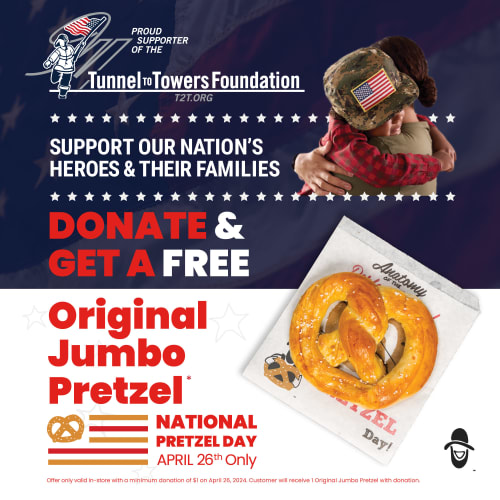 Ben's Soft Pretzel: Free jumbo pretzel w/ $1 donation