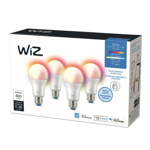 Wiz 9W RGBW LED Smart Bulb 4-Pack for $15 + pickup